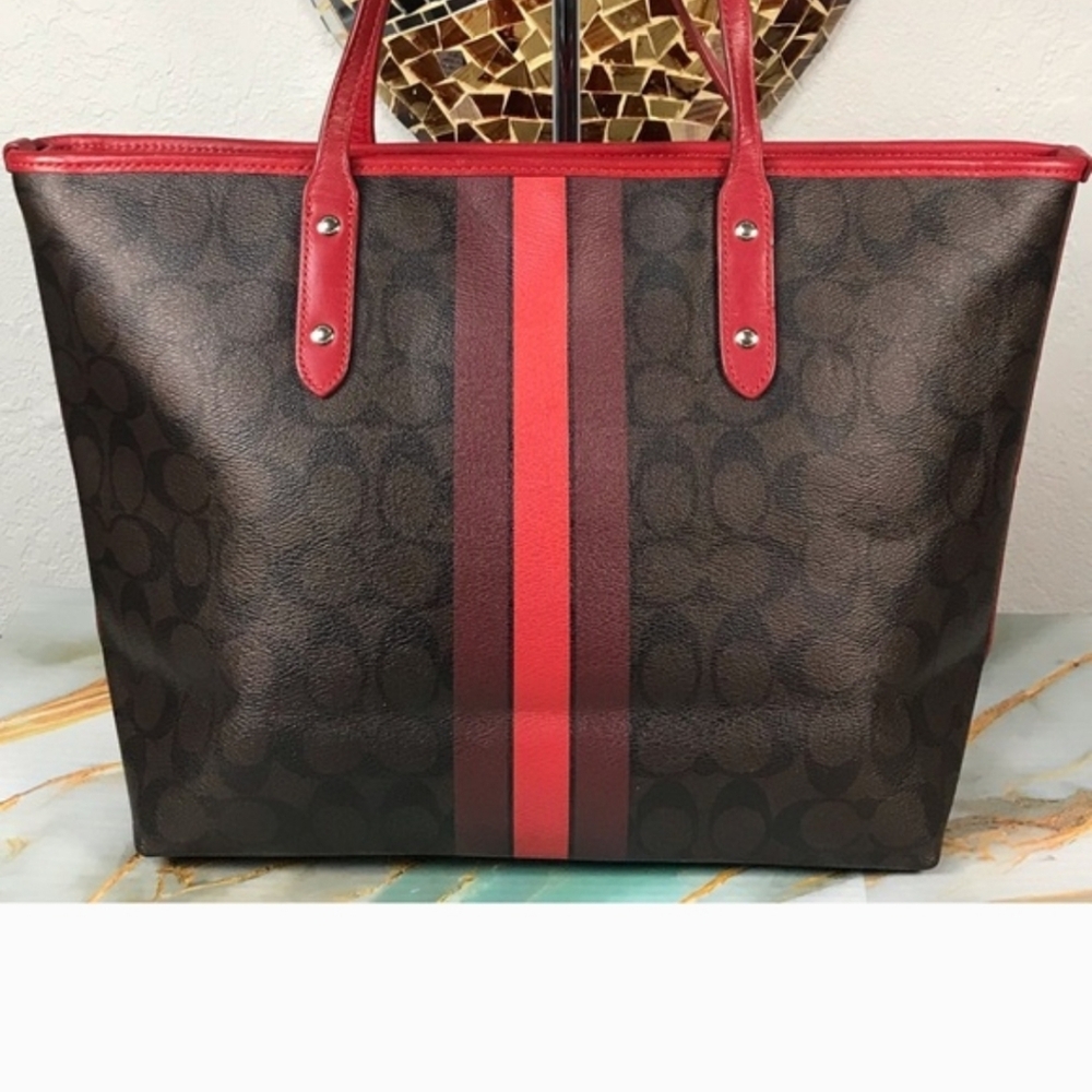 COACH Varsity Stripe City Zip Tote Bag  2016   11.75"x10.5"x5.5" - Picture 3 of 14